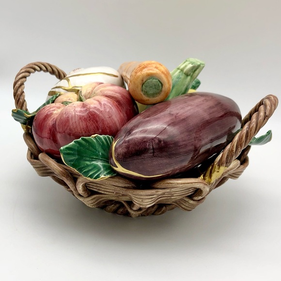 Kintsugi Italian Pottery Vegetable Basket Majolica Gold Crack Art Gift Italy MCM - Picture 11 of 16